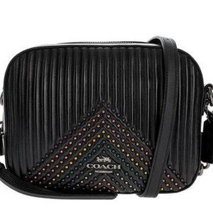 Black Quilted Leather Rivets Camera Bag